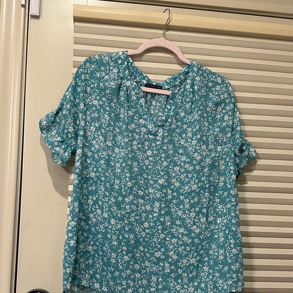 West Kei Teal Floral Blouse